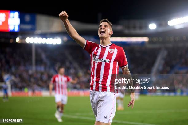 Oiahan Sancet of Athletic Club celebrates after scoring his team's second goal during the LaLiga EA Sports match between Deportivo Alaves and...