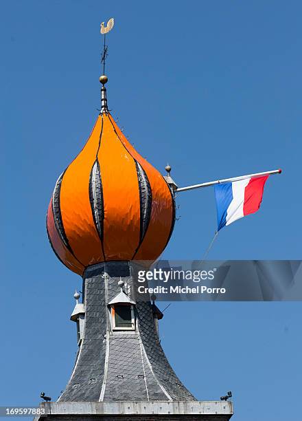 Church is decorated with an orange crown during a one day visit by King Willem-Alexander and Queen Maxima of The Netherlands to Groningen and Drenthe...