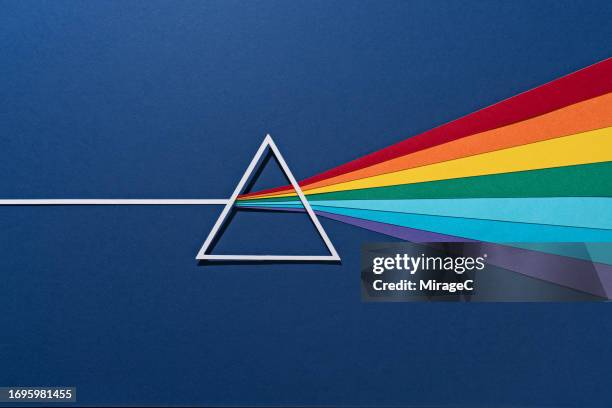 triangular prism reflection rainbow paper craft - prism stock pictures, royalty-free photos & images