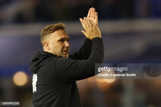 John Eustace, Head Coach of Birmingham City, acknowledges the fans after the Sky Bet Championship match between Birmingham City and Queens Park...