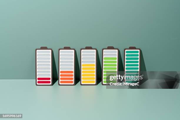 rechargeable batteries gradually charge to full, paper craft - battery low stock pictures, royalty-free photos & images