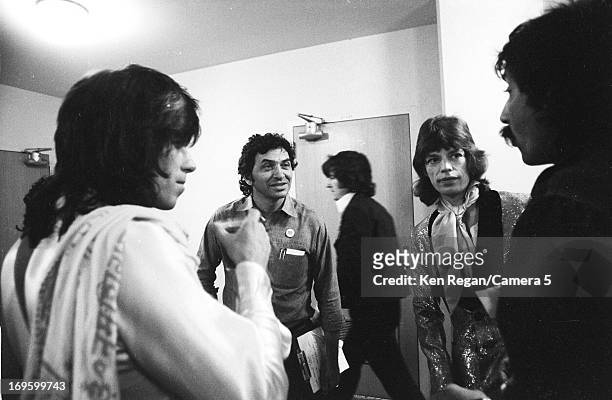 Keith Richards and Mick Jagger of The Rolling Stones are photographed backstage in 1972 in Long Beach, California. CREDIT MUST READ: Ken Regan/Camera...