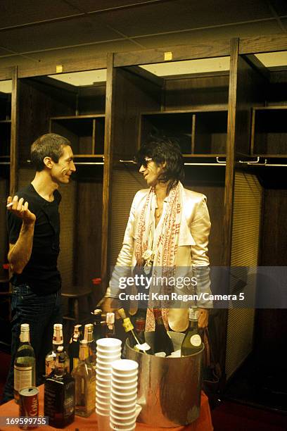 Charlie Watts and Keith Richards of the Rolling Stones are photographed backstage in the 1970's. CREDIT MUST READ: Ken Regan/Camera 5 via Contour by...