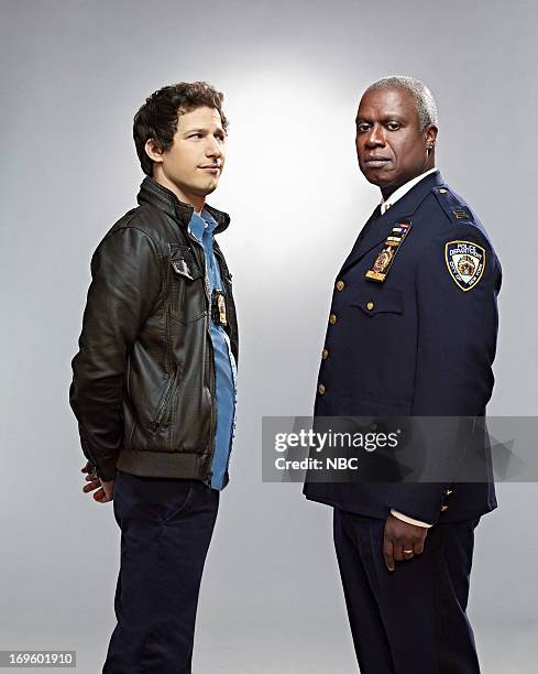 Season: Pilot -- Pictured: Andy Samberg as Jake Peralta, Andre Braugher as Captain Ray Holt --