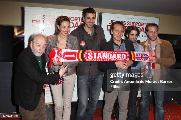 Jackie Berroyer, Helena Noguerra, Samir Guesmi, Riton Liebman, David Murgia and Fabio Zenoni attend the 'Je Suis Supporter Du Standard' Premiere at...