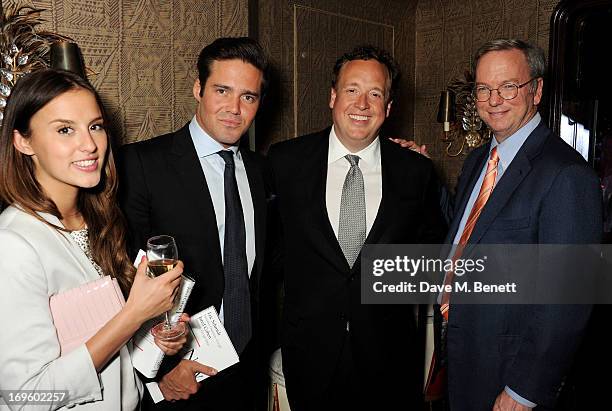 Lucy Watson, Spencer Matthews, Court Coursey and Executive Chairman of Google Eric Schmidt attend the launch of 'The New Digital Age: Reshaping The...