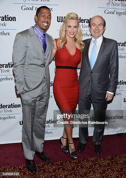 Nick Cannon, Jenny McCarthy and President and CEO of Viacom Philippe Pierre Dauman attends the UJA-Federation Of New York Entertainment, Media And...