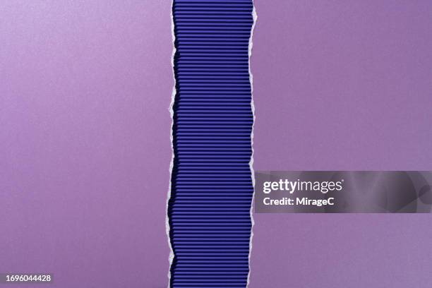 purple paper torn in half on purple corrugated paper - construction paper stock pictures, royalty-free photos & images