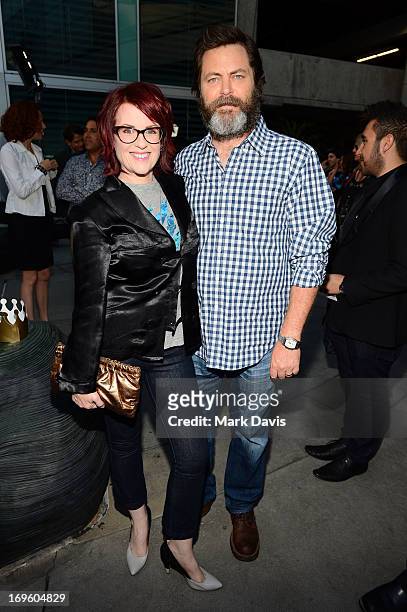 Actors Megan Mullally and Nick Offerman arrives at the screening of CBS Films' "The Kings of Summer" at ArcLight Cinemas on May 28, 2013 in...