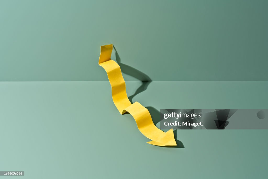 Exhausted Yellow Arrow Moving Down