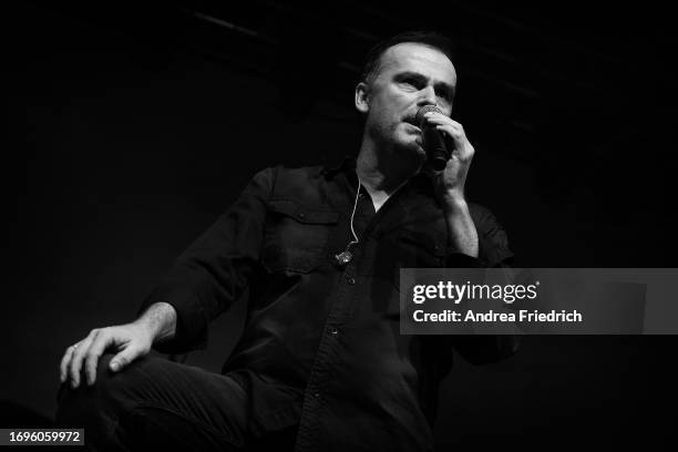 Hansi Kürsch of Blind Guardian performs at Huxleys Neue Welt on September 28, 2023 in Berlin, Germany.
