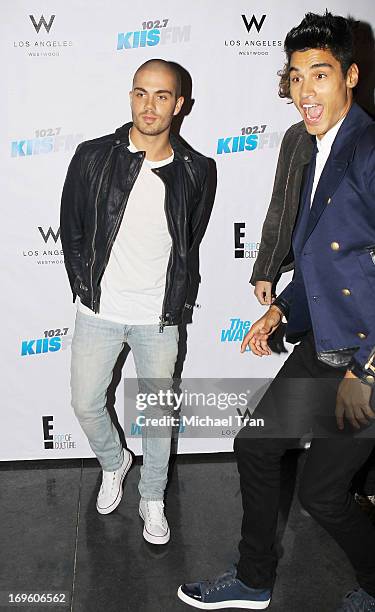 Max George and Siva Kaneswaran of The Wanted arrive at "The Wanted Life" premiere viewing party held at W Westwood on May 28, 2013 in Westwood,...