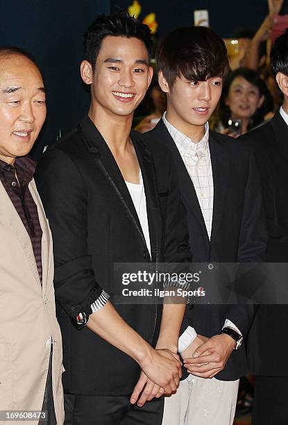 Jang Kwang, Kim Soo-Hyun and Lee Hyun-Woo attend 'Secretly and Greatly' VIP press screening at COEX Megabox on May 27, 2013 in Seoul, South Korea.