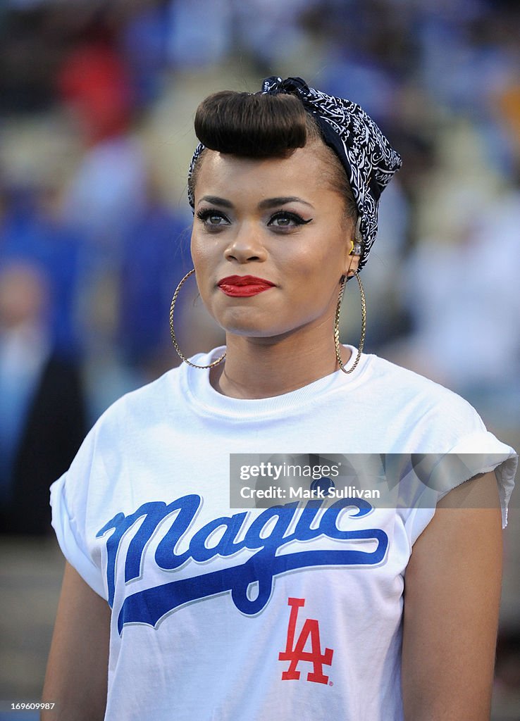 Recording Artist Andra Day Sings The National Anthem At Dodger Stadium