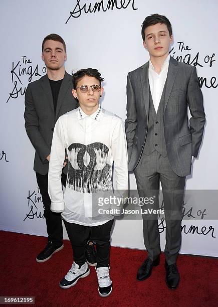 Actors Gabriel Basso, Moises Arias and Nick Robinson attend the premiere of "The Kings Of Summer" at ArcLight Cinemas on May 28, 2013 in Hollywood,...