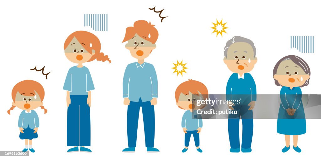 Family, three households, surprise, shock, illustration set material
