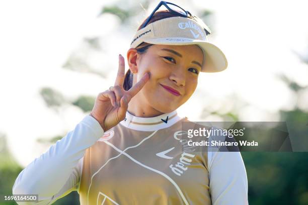 Hikari Fujita of Japan poses on the 1st tee during the final round of Chugoku Shimbun Chupea Ladies Cup at Geinan Country Club on September 23, 2023...