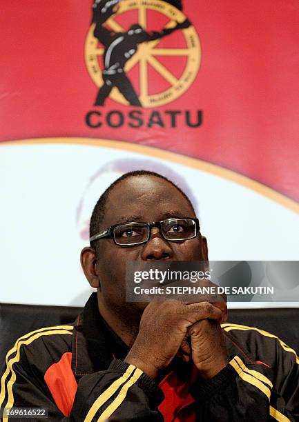 The general secretary of the Congress of South African Trade Unions , Zwelinzima Vavi, gives a press conference on May 29, 2013 at COSATU...