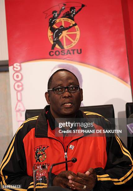 The general secretary of the Congress of South African Trade Unions , Zwelinzima Vavi, gives a press conference on May 29, 2013 at COSATU...