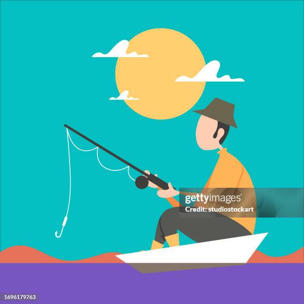 36 One Person Fishing From Boat Cartoon High Res Illustrations