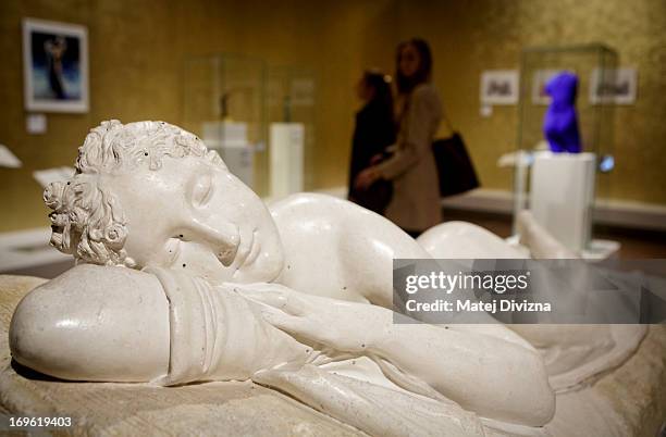 Sleeping Nymph by Antonio Canova is displayed during a press preview of the 'Marilyn' exhibition at Prague Castle on May 29, 2013 in Prague, Czech...