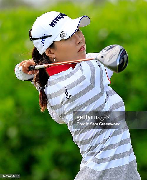 Hee Kyung Seo of South Korea hits a shot during the final round of the Pure Silk-Bahamas LPGA Classic at the Ocean Club course on May 26, 2013 in...