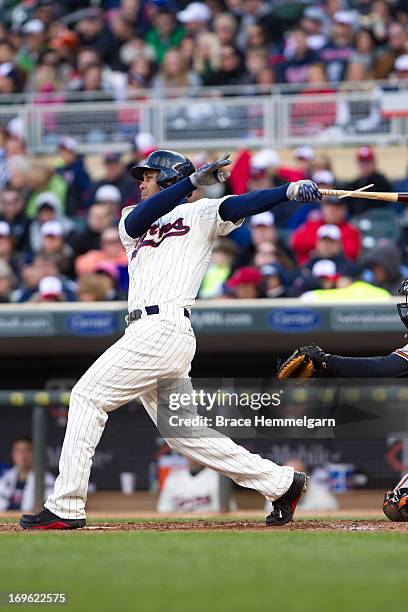 Wilkin Ramirez of the Minnesota Twins bats against the Baltimore Orioles on May 11, 2013 at Target Field in Minneapolis, Minnesota. The Twins...