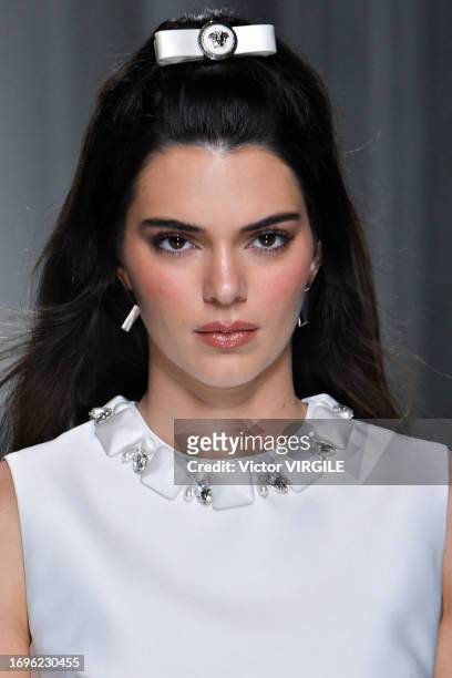 Kendall Jenner walks the runway during the Versace Ready to Wear Spring/Summer 2024 fashion show as part of the Milan Fashion Week on September 22,...