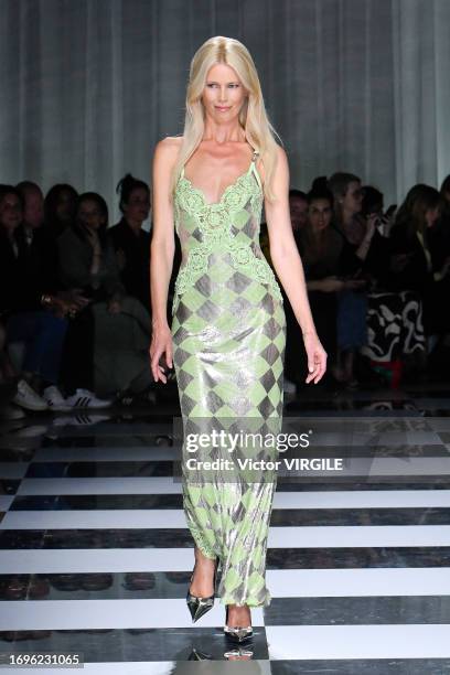 Claudia Schiffer walks the runway during the Versace Ready to Wear Spring/Summer 2024 fashion show as part of the Milan Fashion Week on September 22,...