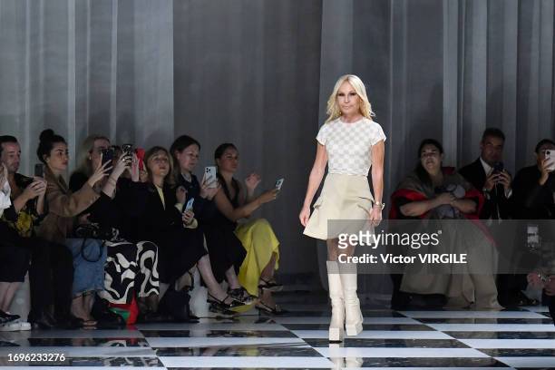 Fashion designer Donatella Versace walks the runway during the Versace Ready to Wear Spring/Summer 2024 fashion show as part of the Milan Fashion...