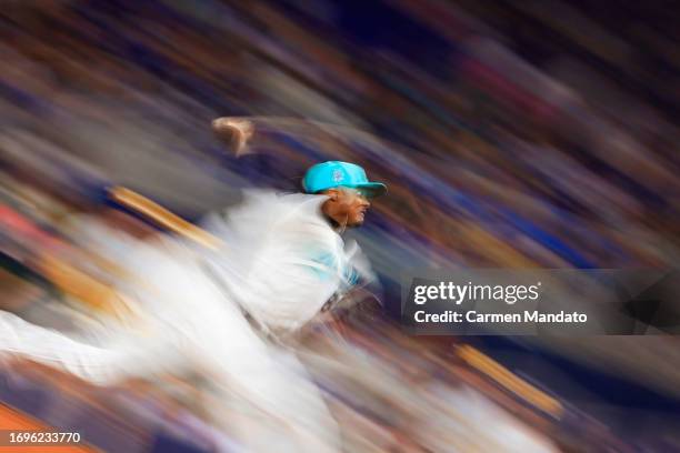 George Soriano of the Miami Marlins delivers during the sixth inning against the Milwaukee Brewers at loanDepot park on September 22, 2023 in Miami,...