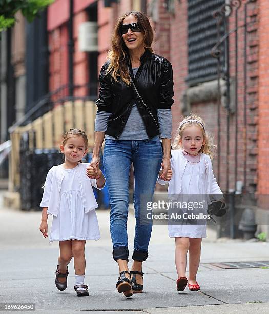 Sarah Jessica Parker, Tabitha Hodge Broderick and Marion Loretta Elwell Broderick are seen in the West Village on May 29, 2013 in New York City.