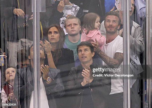 Cruz Beckham, Romeo Beckham, Connor Cruise, Victoria Beckham, Tom Cruise, Harper Beckham and David Beckham attend Game Seven of the Western...