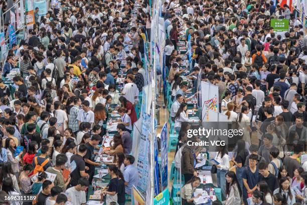 Students attend a job fair for graduates at Zhengzhou University on September 22, 2023 in Zhengzhou, Henan Province of China.