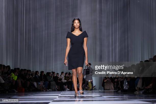 Natalia Bryant walks the runway at the Versace fashion show during the Milan Fashion Week Womenswear Spring/Summer 2024 on September 22, 2023 in...