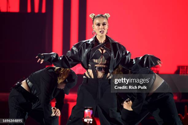 Agnez Mo performs onstage during the 2023 iHeartRadio Music Festival at T-Mobile Arena on September 22, 2023 in Las Vegas, Nevada.