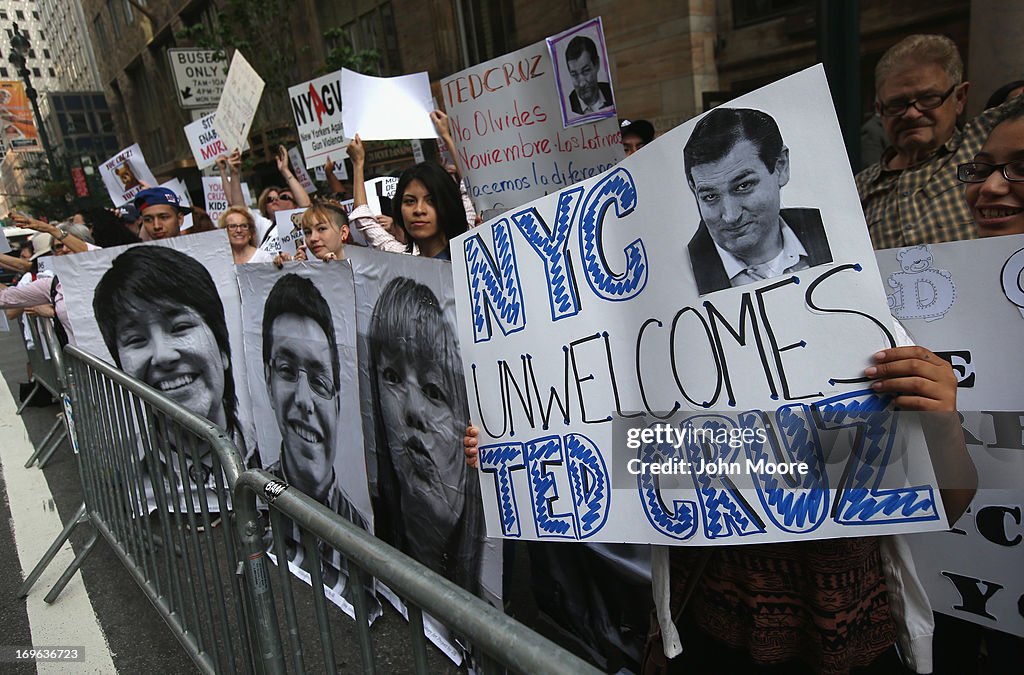 Immigration Reform And Gun Control Activists Protest Ted Cruz Visit To NYC