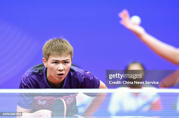 Chen Szu-Yu of Chinese Taipei competes in the Table Tennis Women's Team Preliminary Group C match between DPR Korea and Chinese Taipei ahead of the...