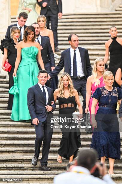 Team Europe player Rory McIlroy and wife Erica Stoll arrive for a photo call on the Spanish Steps prior to a gala for the 2023 Ryder Cup being held...