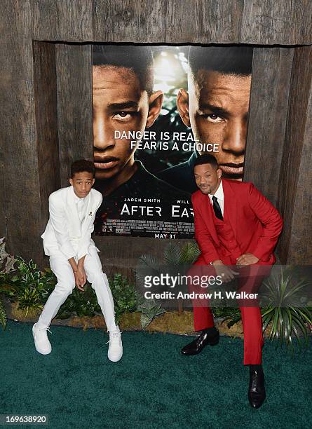 Actors Jaden Smith and Will Smith attend the "After Earth" premiere at Ziegfeld Theater on May 29, 2013 in New York City.