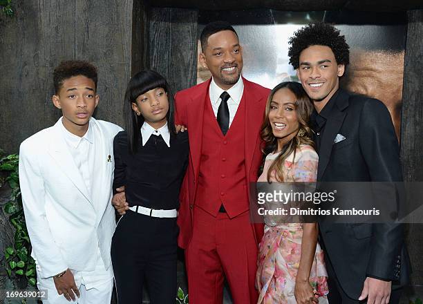 Jaden Smith, Willow Smith, Will Smith, Jada Pinkett Smith and Trey Smith attend the "After Earth" premiere at Ziegfeld Theater on May 29, 2013 in New...