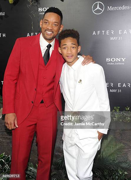Actors Will Smith and Jaden Smith attend Columbia Pictures and Mercedes-Benz Present the US Red Carpet Premiere of AFTER EARTH at Ziegfeld Theatre on...