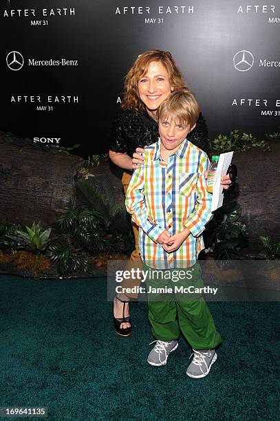 Actress Edie Falco and Anderson Falco attend Columbia Pictures and Mercedes-Benz Present the US Red Carpet Premiere of AFTER EARTH at Ziegfeld...