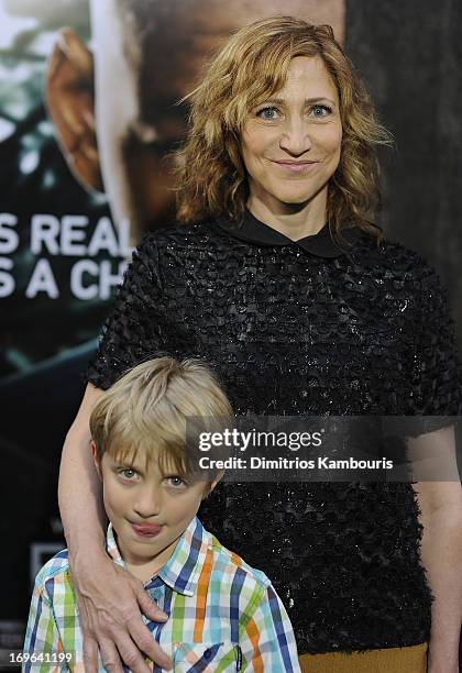 Anderson Falco and Edie Falco attend the "After Earth" premiere at the Ziegfeld Theater on May 29, 2013 in New York City.