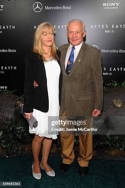Buzz Aldrin and guest attend Columbia Pictures and Mercedes-Benz Present the US Red Carpet Premiere of AFTER EARTH at Ziegfeld Theatre on May 29,...