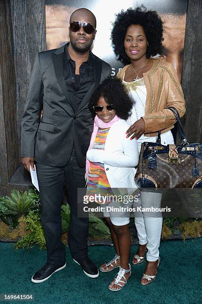 Wyclef Jean, wife Claudenette Jean and daughter Angelina Claudinelle Jean attend the "After Earth" premiere at the Ziegfeld Theater on May 29, 2013...