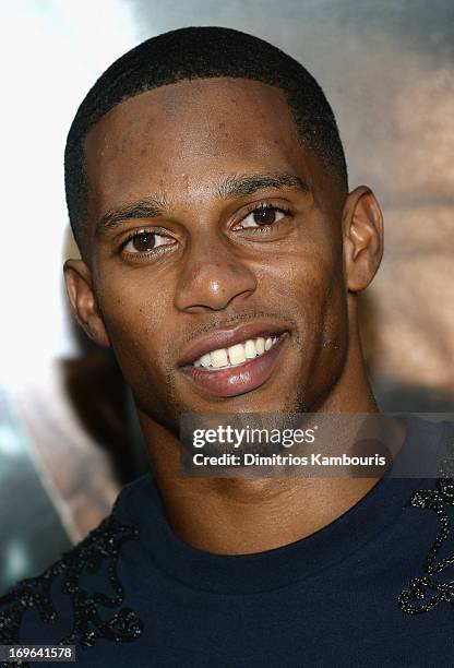 Professional football player Victor Cruz attends the "After Earth" premiere at the Ziegfeld Theater on May 29, 2013 in New York City.