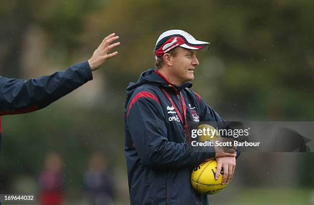 Mark Neeld the coach of the Demons looks on during a Melbourne Demons AFL training session at Gosch's Paddock on May 30, 2013 in Melbourne, Australia.