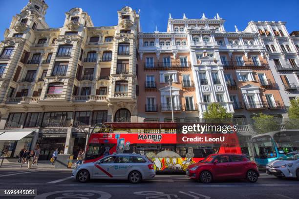gran via street, madrid, spain - street style in madrid stock pictures, royalty-free photos & images