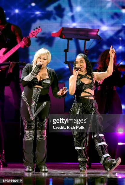 Tionne "T-Boz" Watkins and Rozonda "Chilli" Thomas of TLC perform onstage during the 2023 iHeartRadio Music Festival at T-Mobile Arena on September...